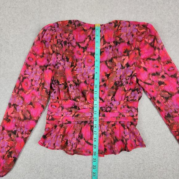 NWT Steve Madden Top Womens Size Medium Azura Sheer Fuchsia V Neck Long Sleeve - Picture 9 of 16